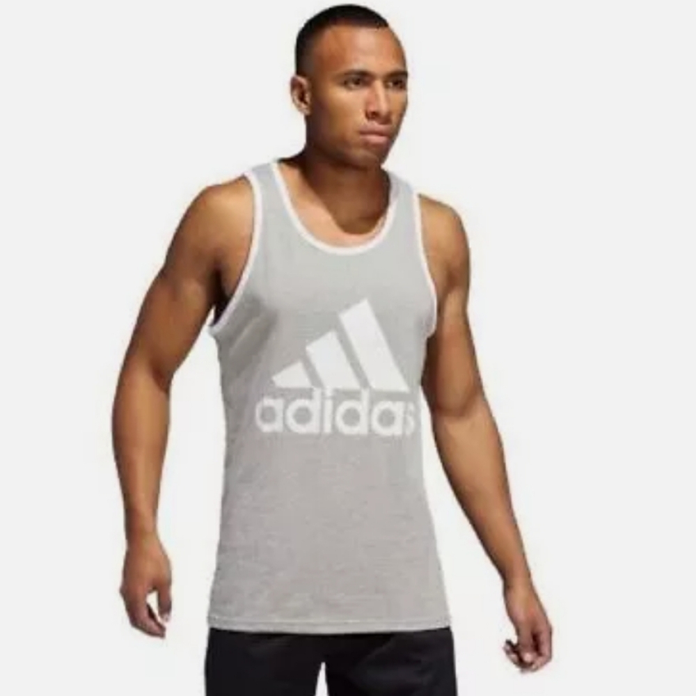 Adidas Heather Gray Tank with White Logo - Picture 6 of 7